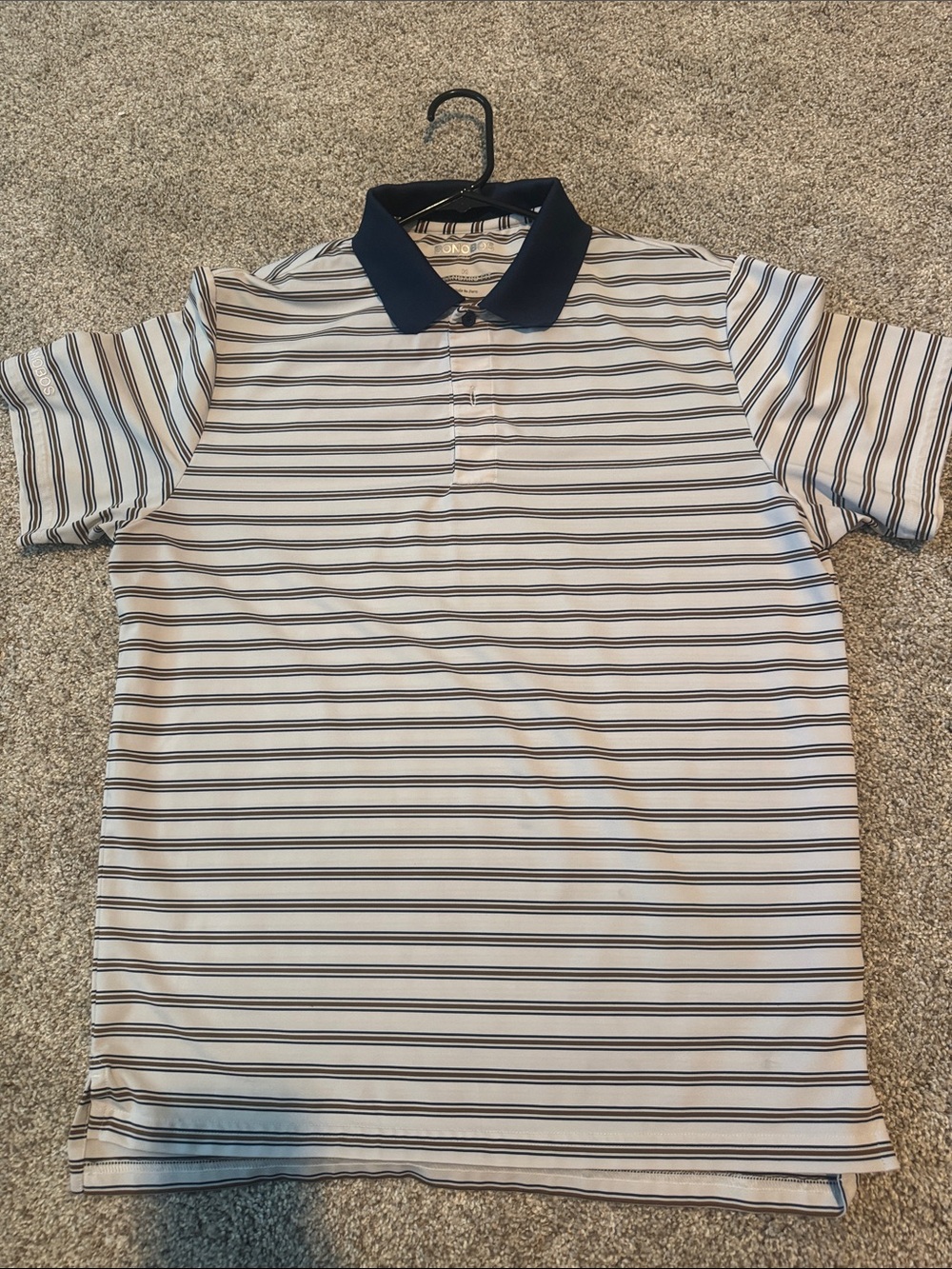 Men’s White & Brown Striped Polo Shirt